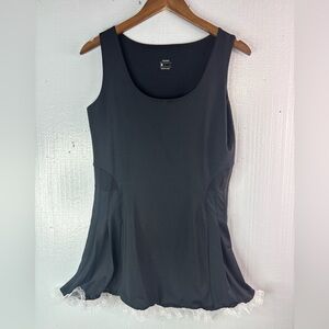 PCGAGA L Tennis Dress Black Women's Fitted Outfit White Ruffle Skirt Trim